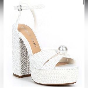 Gianni Bini Kemara Two Open Toe Embellished Pearl Platform Sandals